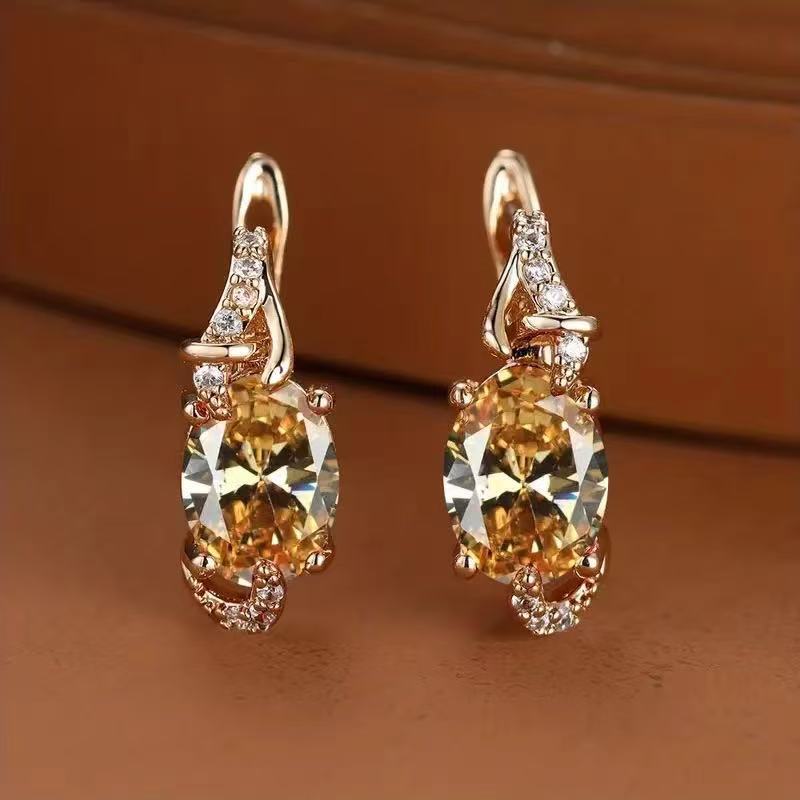 18K Golden Plated Oval Blue & Clear Halo Stud Earrings for Women, Elegant Claw-Back Setting Jewelry for Valentine’s Day, Anniversary, Daily Wear, Fashion Earrings, Anniversary Gift, Sophisticated Style, Luxurious Appearance