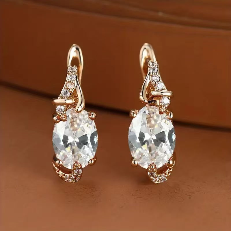 18K Golden Plated Oval Blue & Clear Halo Stud Earrings for Women, Elegant Claw-Back Setting Jewelry for Valentine’s Day, Anniversary, Daily Wear, Fashion Earrings, Anniversary Gift, Sophisticated Style, Luxurious Appearance