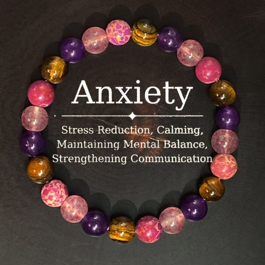 1pc Handcrafted Anti-Anxiety Bracelet with Tiger Eye, Amethyst & Citrine Beads - Elastic, Fragrance-Free Jewelry for Men & Women, Promotes Relax, Calming & Enhanced Communication