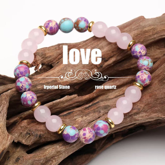1pc Elegant Adjustable Love Charm Bracelet with Vibrant Imperial Stone & Rose Quartz Beads – Colorful Fashion Accessory for Women, Perfect for Casual Attire or Mother’s Day Gift, Cute Bracelets